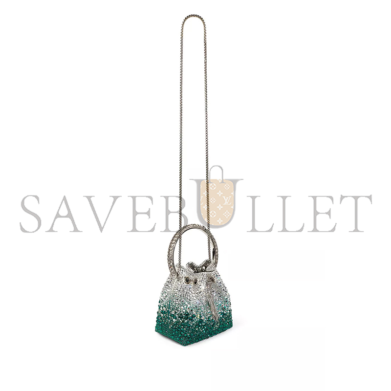 JIMMY CHOO WOMEN'S GREEN CRYSTAL BON BON TOP-HANDLE BAG (15*14*9.5cm) 